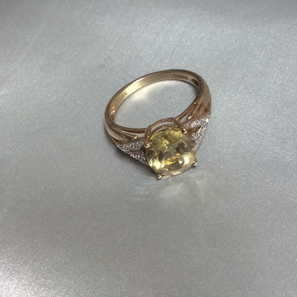 😍14 Kt Gold Limon Quartz & Diamond Ring😍 - Picture 2 of 8